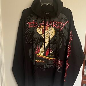 Ed Hardy Black and Red Snake Hoodie with pocket